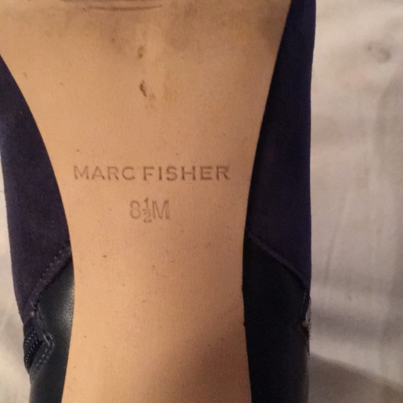 Dark Blue Suede Peep toed booties - Picture 6 of 8